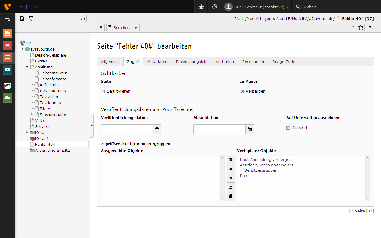 Beispiel vom Seitenbaum im Backend