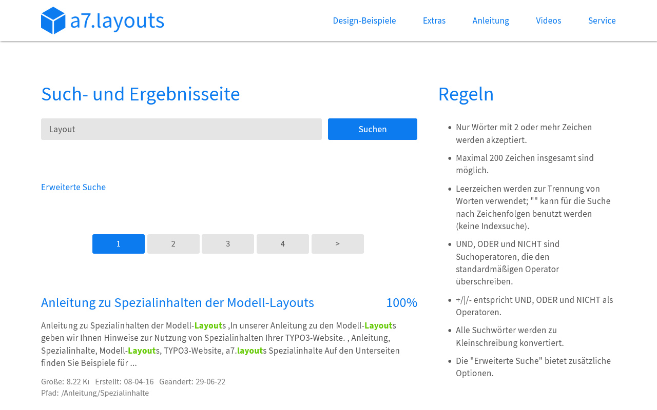 Erweiterte Suchfunktion und Ergebnisliste der TYPO3-Volltextsuche indexed_search