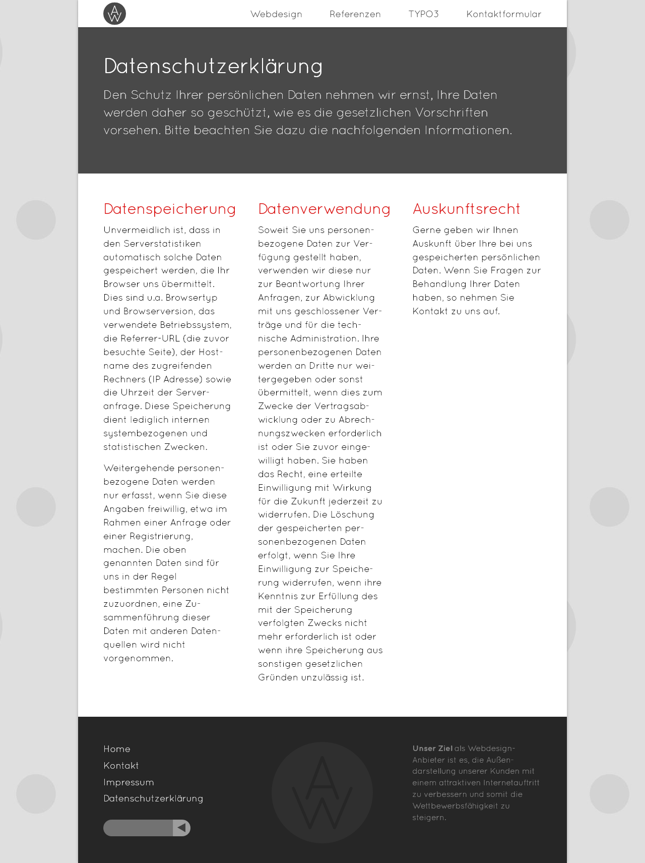 Abwechslungsreiche Gestaltung des Textes: erst über die ganze Breite, dann dreispaltig (Screenshot: volle Seitenlänge bei 1280px Breite)