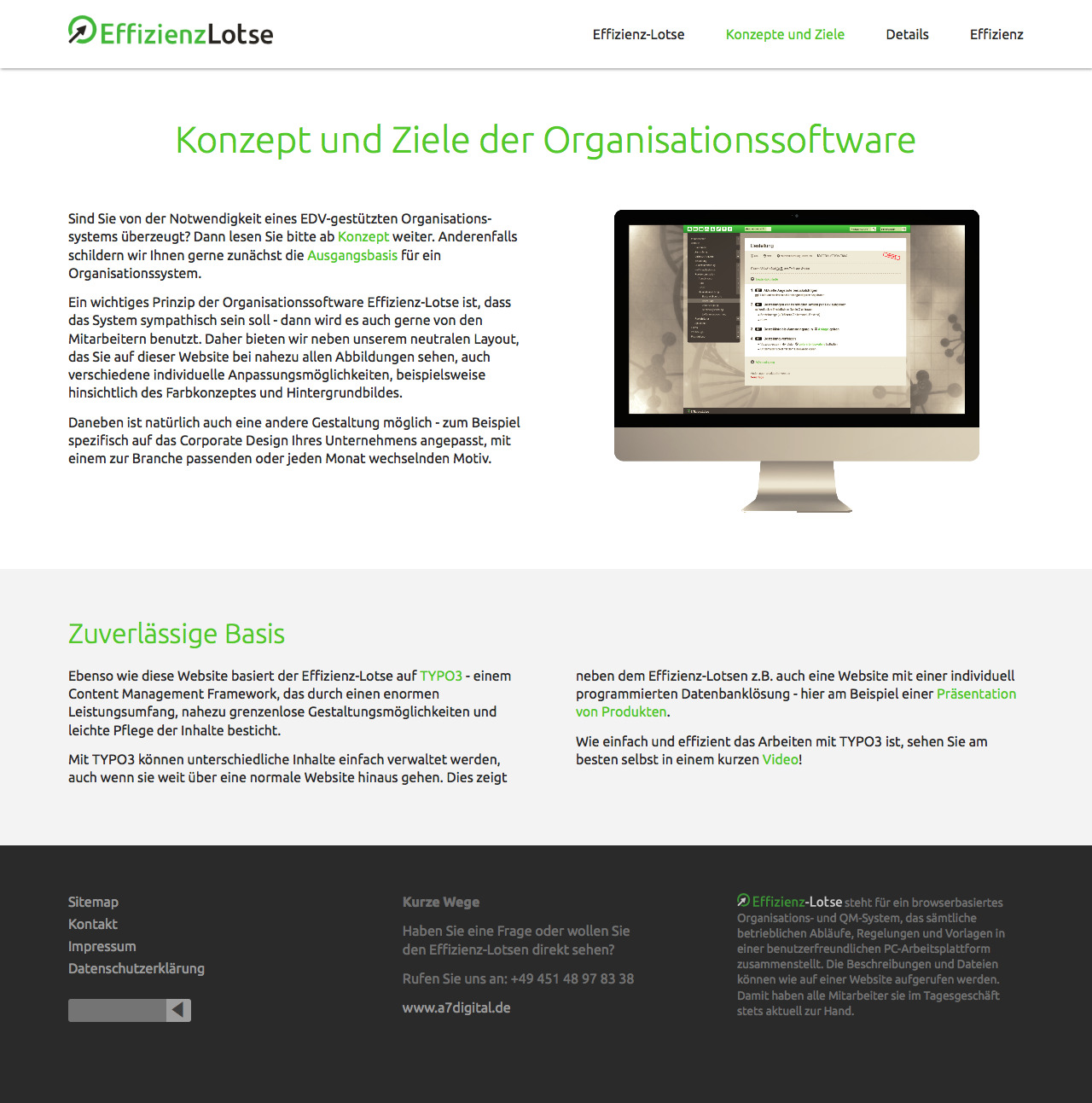 Zweispaltige Darstellung von Texten und Bildern mit Überschrift über die gesamte Breite (Screenshot: volle Seitenlänge bei 1280px Breite)
